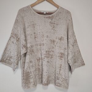 J. Jill Cream and Brown Crew Neck Sweater